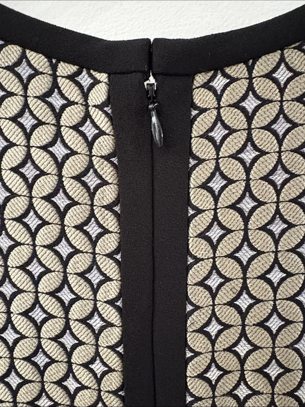 J. Crew collection Black and Cream Geometric Shift Dress with Contrast Trim